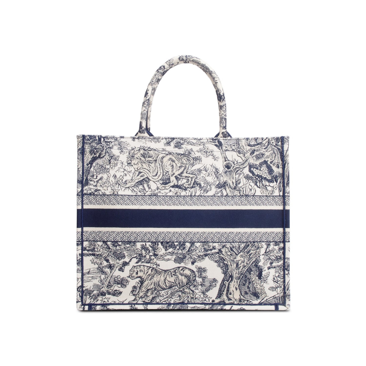 Christian Dior 2024 Large Ecru and Blue Toile de Jouy Embroidery Canvas Book Tote Rovelle Bags