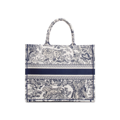 Christian Dior 2024 Large Ecru and Blue Toile de Jouy Embroidery Canvas Book Tote Rovelle Bags