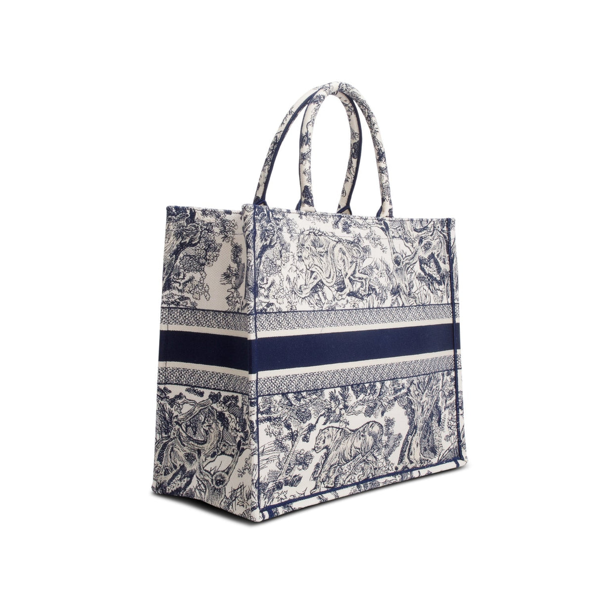 Christian Dior 2024 Large Ecru and Blue Toile de Jouy Embroidery Canvas Book Tote Rovelle Bags