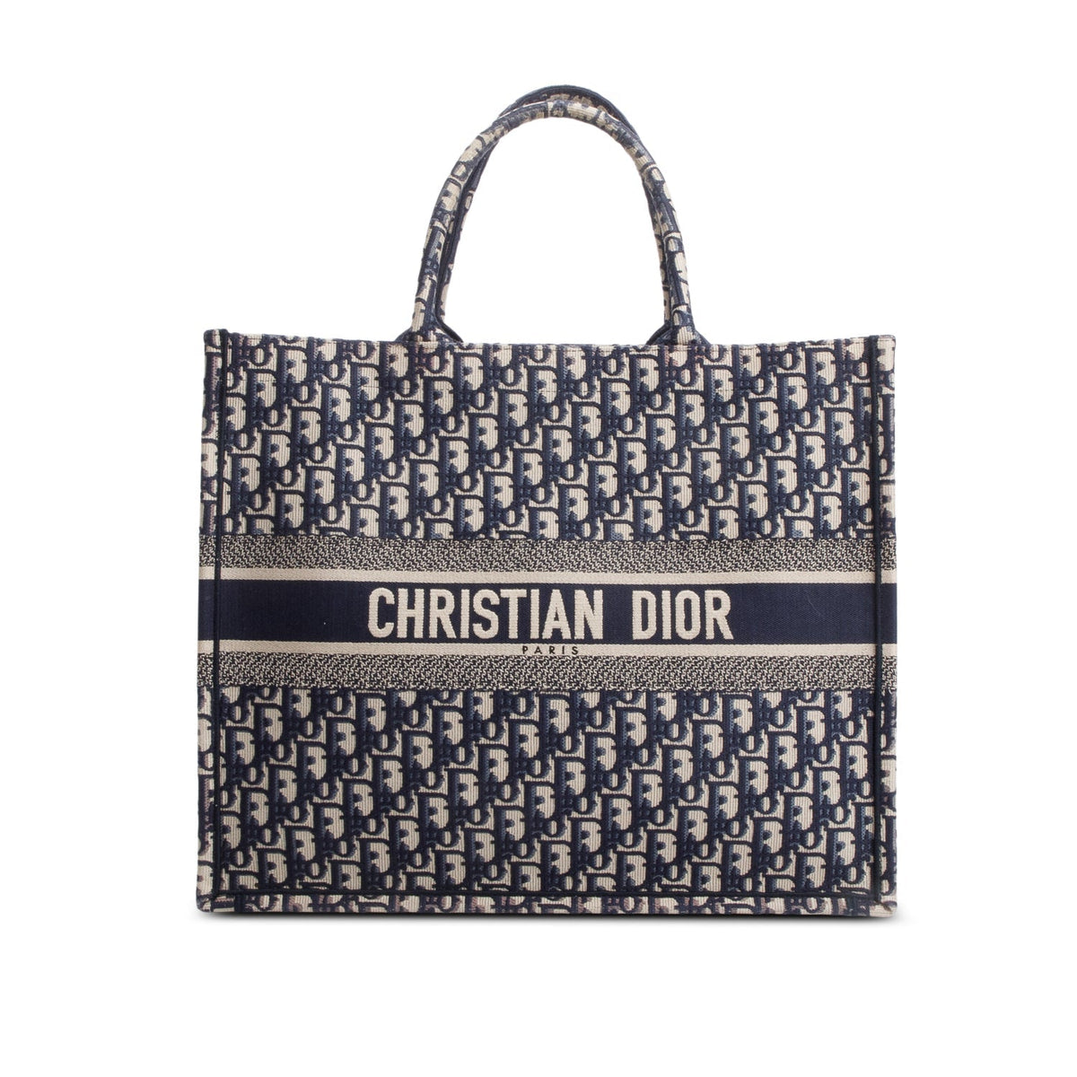 Christian Dior Ecru and Blue Dior Oblique Embroidery Large Book Tote Rovelle Bags