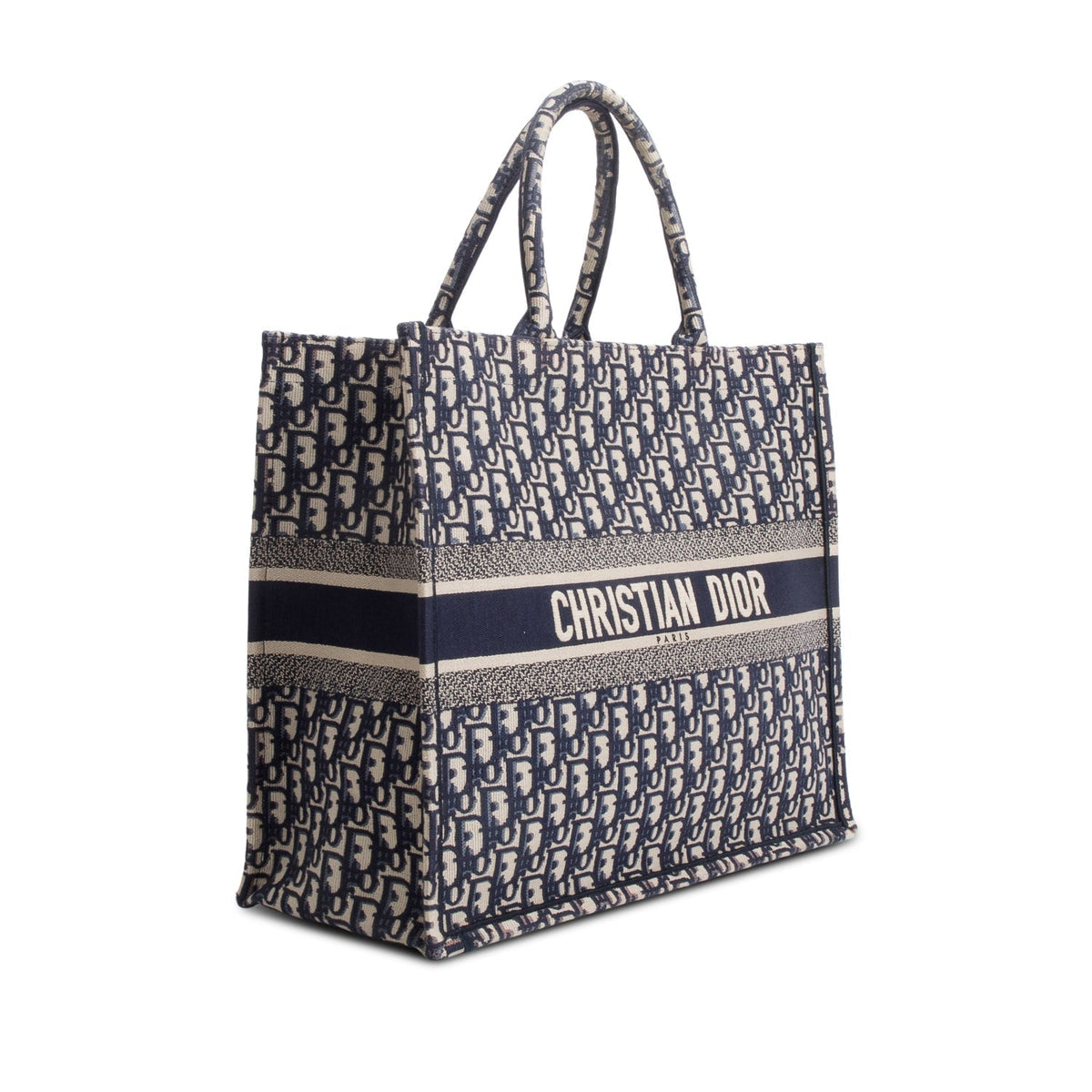 Christian Dior Ecru and Blue Dior Oblique Embroidery Large Book Tote Rovelle Bags