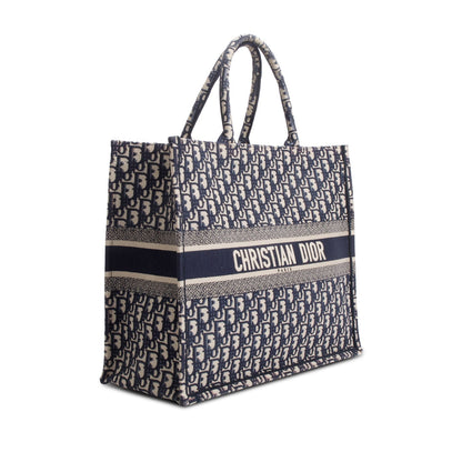 Christian Dior Ecru and Blue Dior Oblique Embroidery Large Book Tote Rovelle Bags