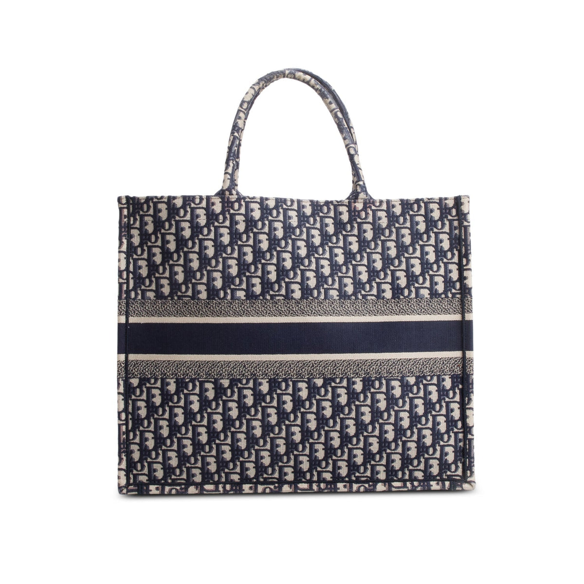Christian Dior Ecru and Blue Dior Oblique Embroidery Large Book Tote Rovelle Bags