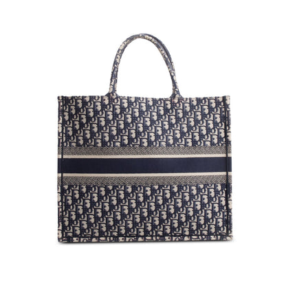 Christian Dior Ecru and Blue Dior Oblique Embroidery Large Book Tote Rovelle Bags