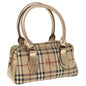Luxury Burberry Nova Check Hand Bag PVC Leather Beige Auth 64593