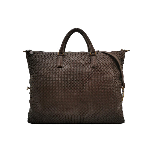 Bottega Veneta Maxi Convertible Tote Dark Chocolate Brown Leather Gold Hardware 54cm