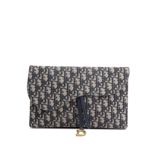 Christian Dior 2024 Blue Oblique Jacquard Canvas Saddle Pouch Rovelle Bags