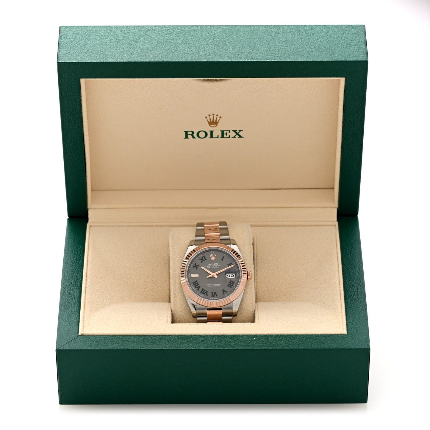 Stainless Steel 18K Everose Gold 41mm Oyster Perpetual Wimbledon Datejust Watch Slate 126331