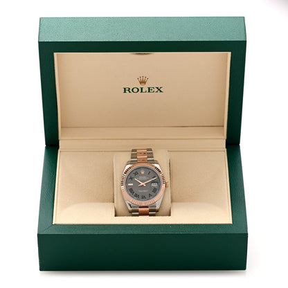 Stainless Steel 18K Everose Gold 41mm Oyster Perpetual Wimbledon Datejust Watch Slate 126331