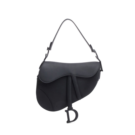 Christian Dior 2021 Black Ultramatte Calfskin Leather Medium Saddle Bag Rovelle Bags