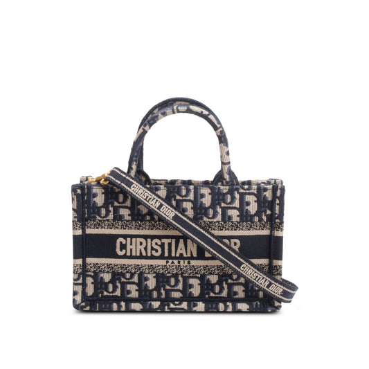 Christian Dior 2024 Blue Oblique Embroidered Mini Book Tote Rovelle Bags