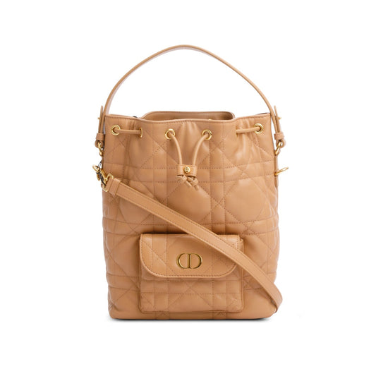 Christian Dior 2025 Brown Macrocannage Lambskin Small Caro Bucket Bag Rovelle Bags