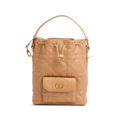 Christian Dior 2025 Brown Macrocannage Lambskin Small Caro Bucket Bag Rovelle Bags