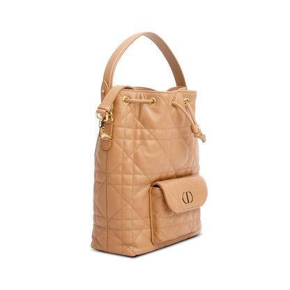 Christian Dior 2025 Brown Macrocannage Lambskin Small Caro Bucket Bag Rovelle Bags