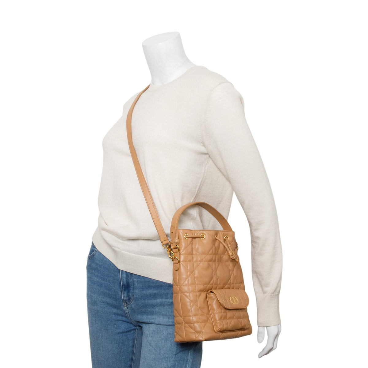 Christian Dior 2025 Brown Macrocannage Lambskin Small Caro Bucket Bag Rovelle Bags