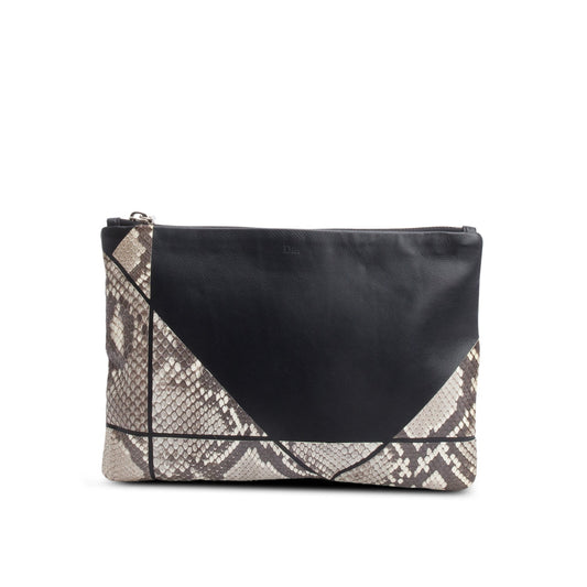 Christian Dior Grey Python Black Leather Trim Zip Pouch Rovelle Bags