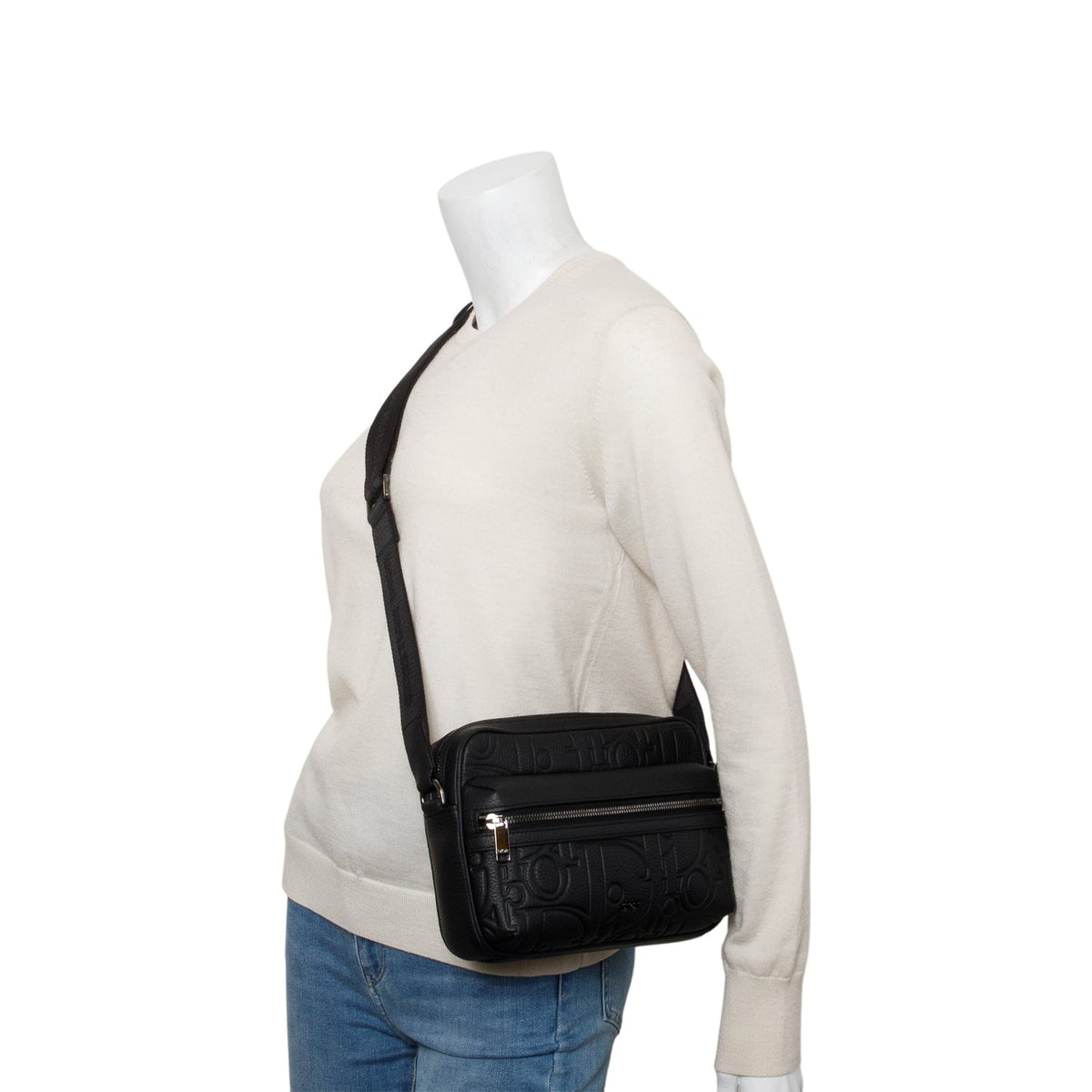 Christian Dior 2024 Black Embossed Calfskin Rider 2.0 Zipped Messenger Bag Rovelle Bags