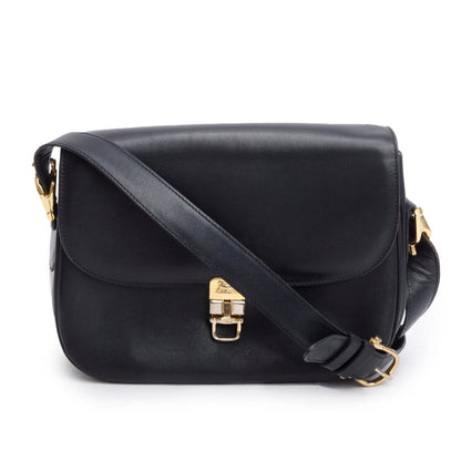 Celine Black Leather Horse Carriage Shoulder Bag