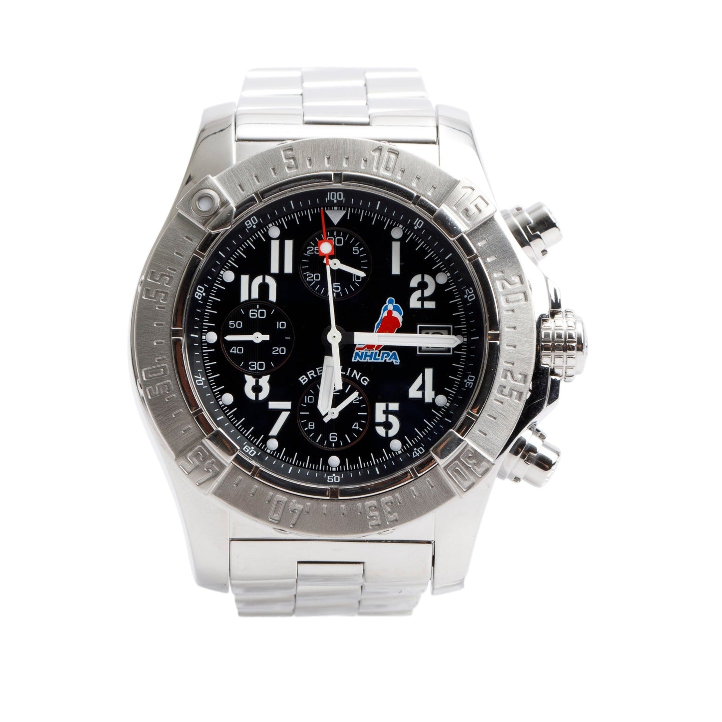 Breitling Stainless Steel Avenger Skyland NHLPA Edition 45 MM Automatic Chronograph Watch Black Dial A13380