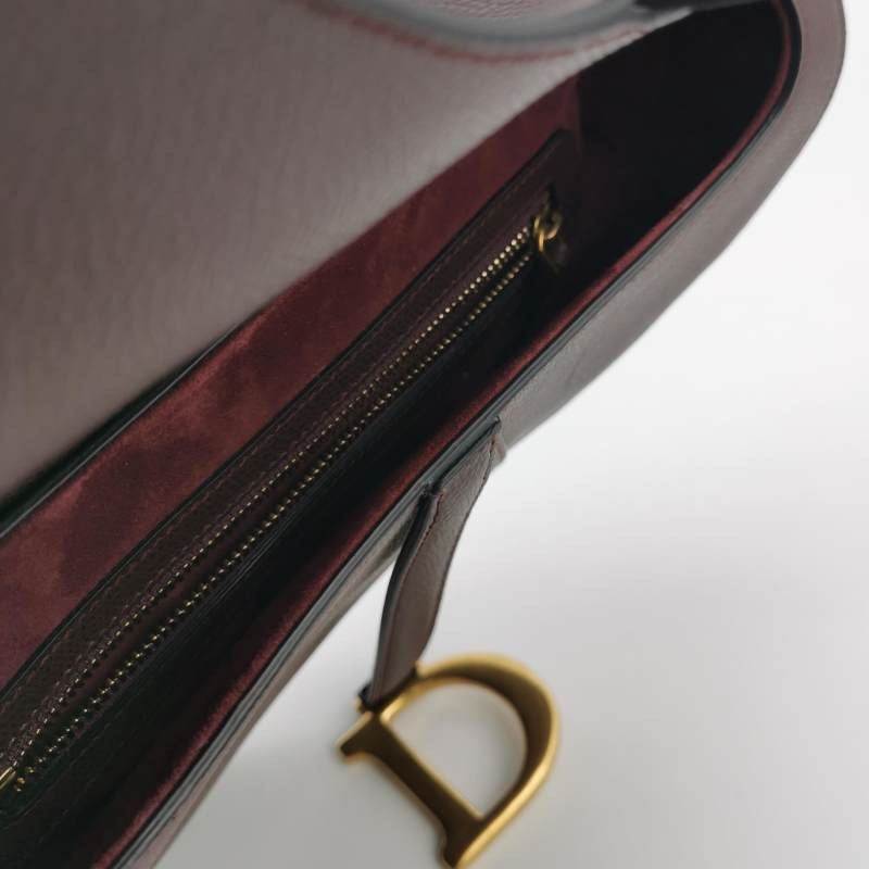 Dior Saddle Medium 2018 Burgundy Brown Grained Leather Handbag Rovelle Bags