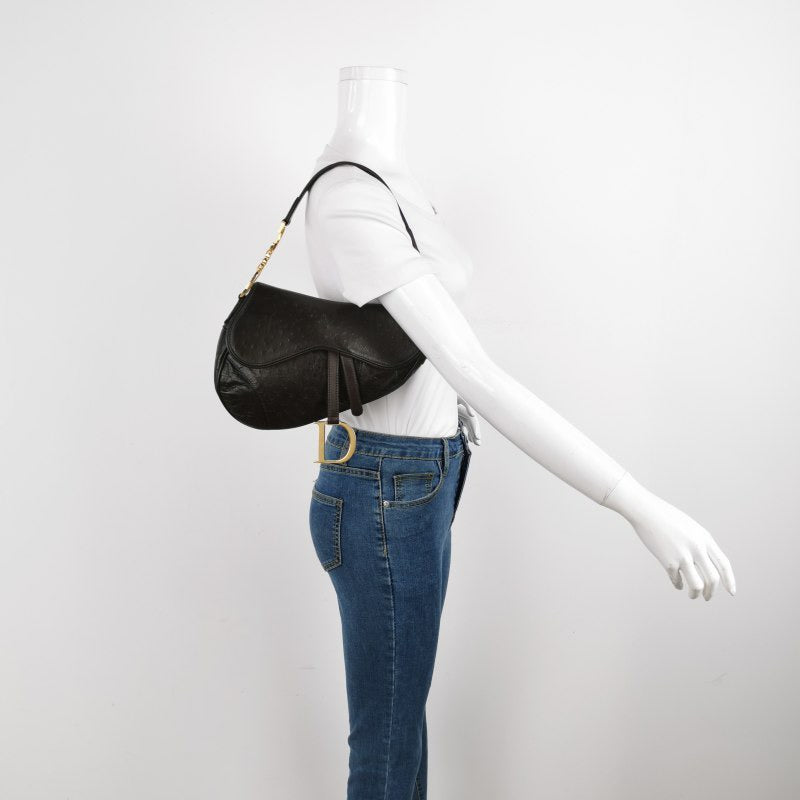 Dior Saddle Ostrich Leather Dark Brown Shoulder Bag Rovelle Bags