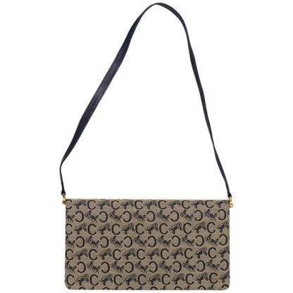 Luxury CELINE C Macadam Canvas Shoulder Bag Beige Navy 66179