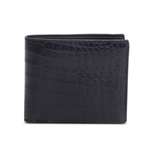 Bottega Veneta Black Croc Embossed Bi-Fold Wallet