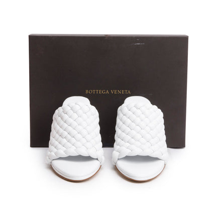 Bottega Veneta White Nappa Leather Padded Intreccio The Curve Mule Sandals, Size 38