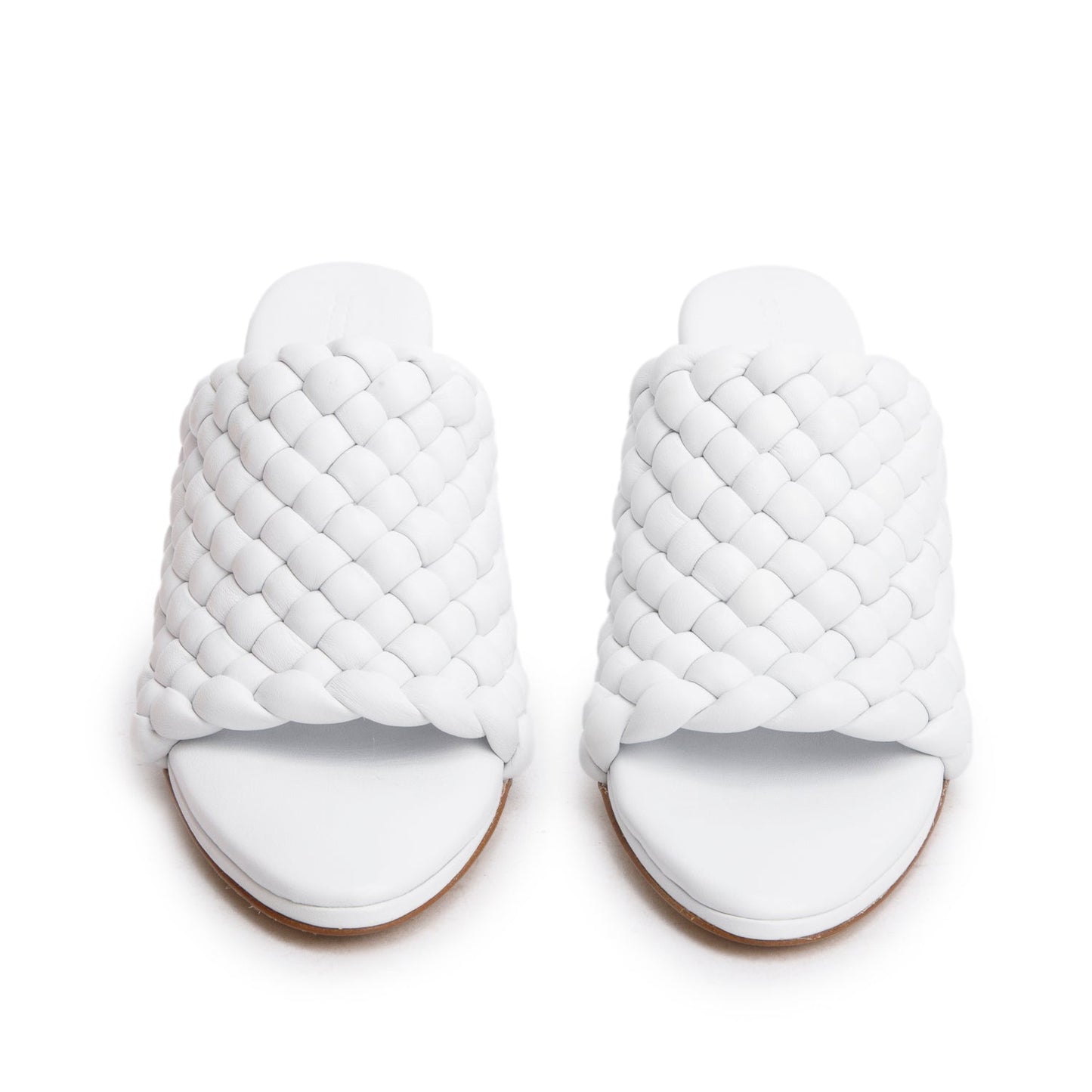 Bottega Veneta White Nappa Leather Padded Intreccio The Curve Mule Sandals, Size 38