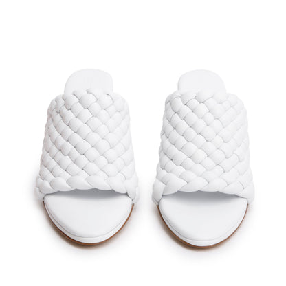 Bottega Veneta White Nappa Leather Padded Intreccio The Curve Mule Sandals, Size 38