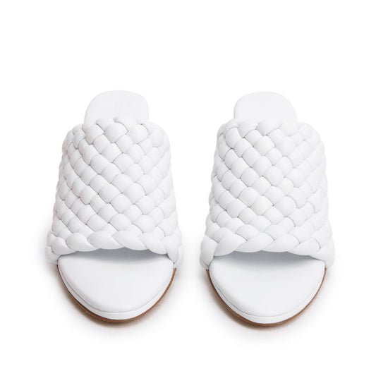 Bottega Veneta White Nappa Leather Padded Intreccio The Curve Mule Sandals, Size 38