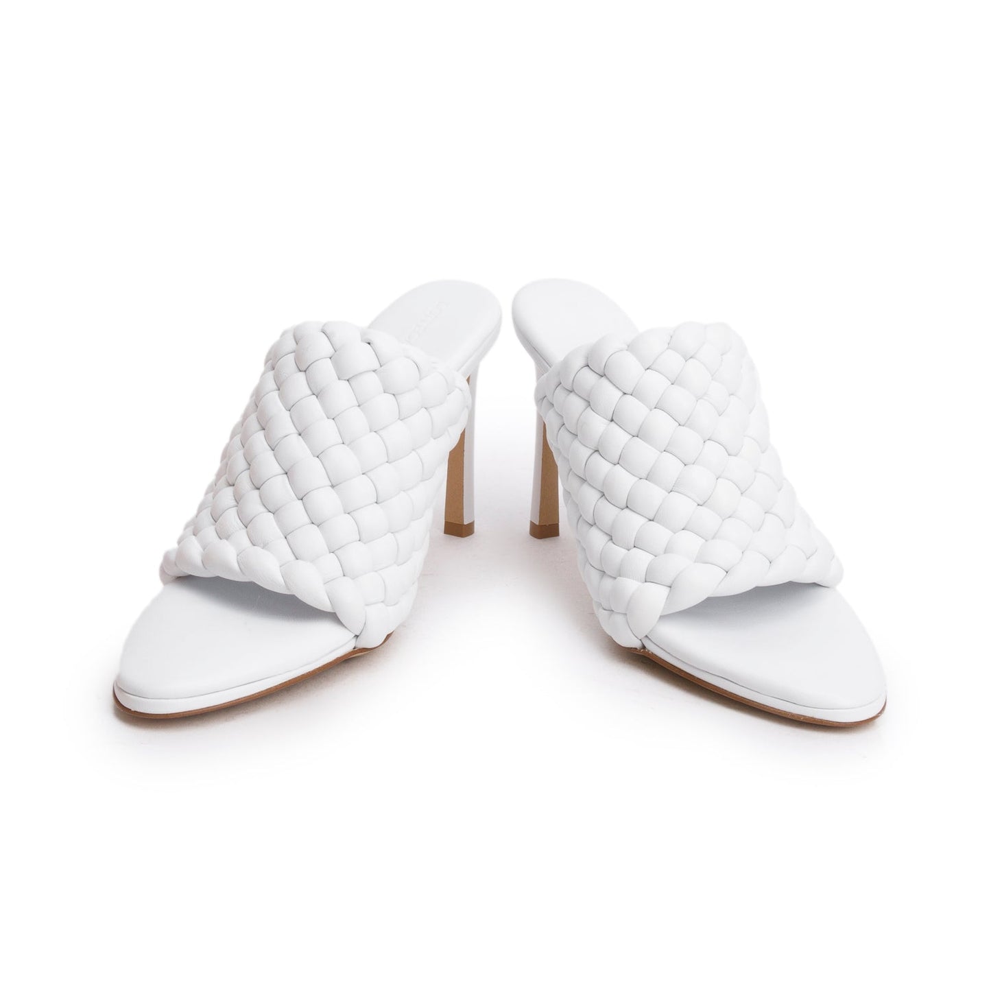 Bottega Veneta White Nappa Leather Padded Intreccio The Curve Mule Sandals, Size 38