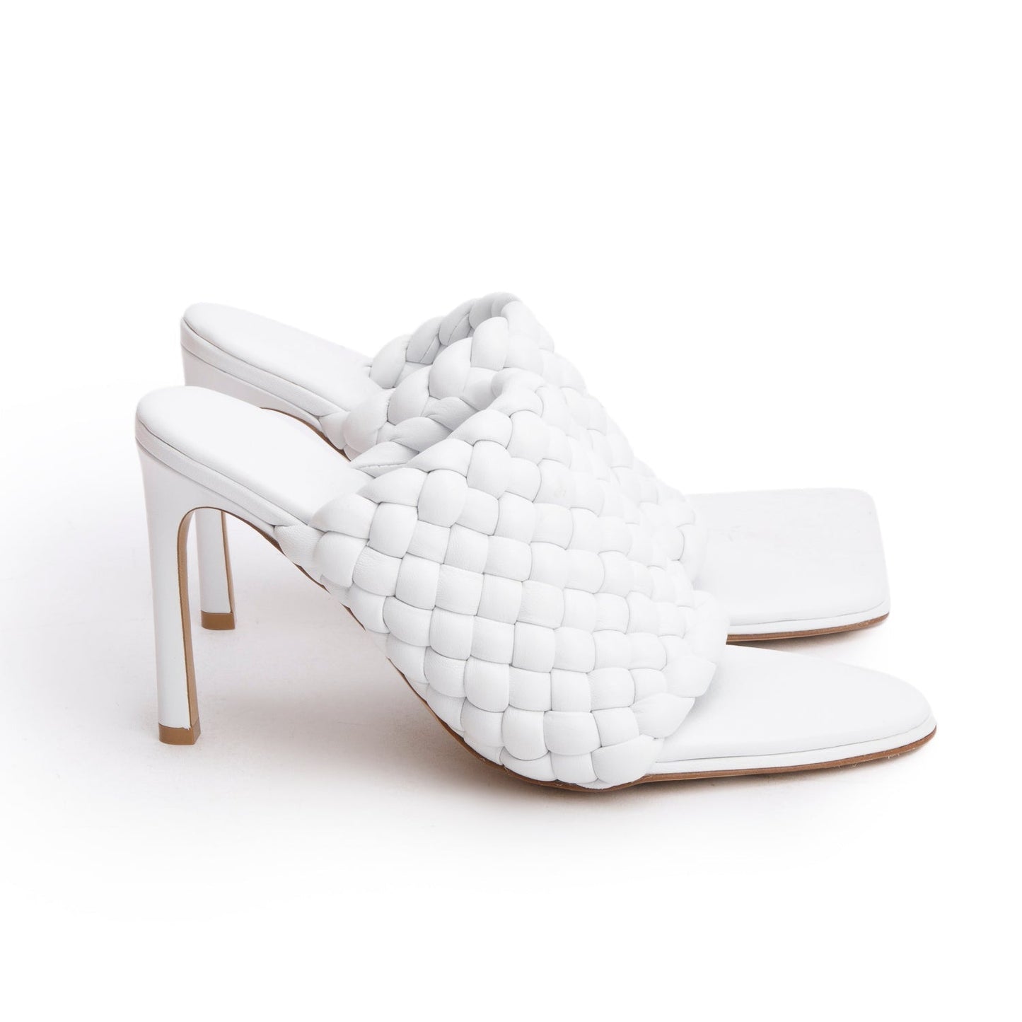 Bottega Veneta White Nappa Leather Padded Intreccio The Curve Mule Sandals, Size 38