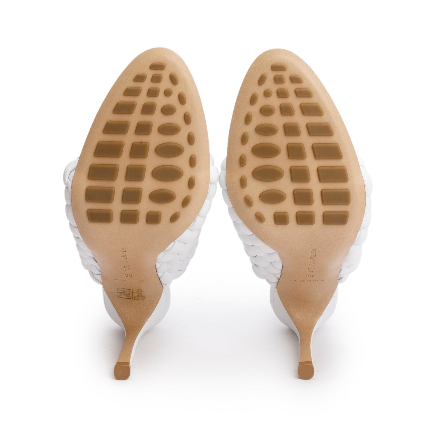 Bottega Veneta White Nappa Leather Padded Intreccio The Curve Mule Sandals, Size 38