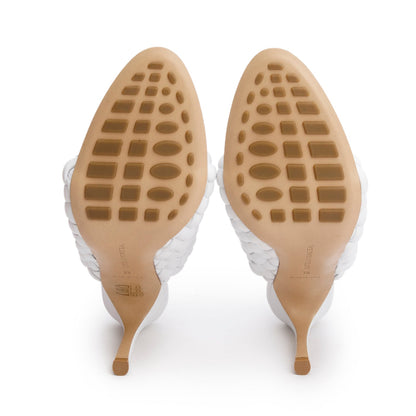 Bottega Veneta White Nappa Leather Padded Intreccio The Curve Mule Sandals, Size 38
