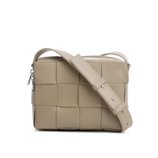 Bottega Veneta Taupe Lambskin Maxi Intrecciato Cassette Crossbody Bag