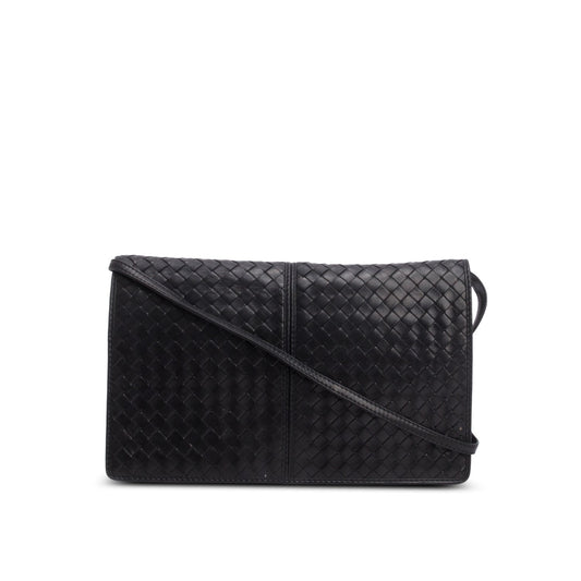 Bottega Veneta Vintage Black Intrecciato Leather Clutch