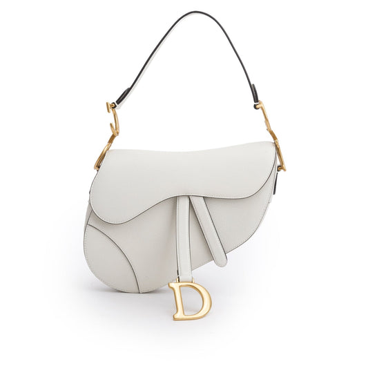 Christian Dior 2021 Cream Grained Calfskin Saddle Bag Rovelle Bags