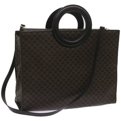 Luxury CELINE Macadam Canvas Hand Bag PVC 2way Black 66733
