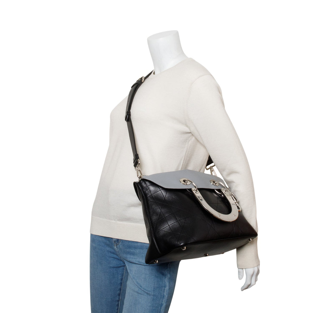 Christian Dior Black Lambskin Cannage Granville Medium Tote Rovelle Bags
