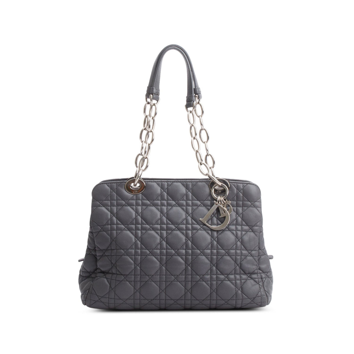 Christian Dior Grey Lambskin Cannage Small Dior Soft Zipped Shopping Tote Rovelle Bags