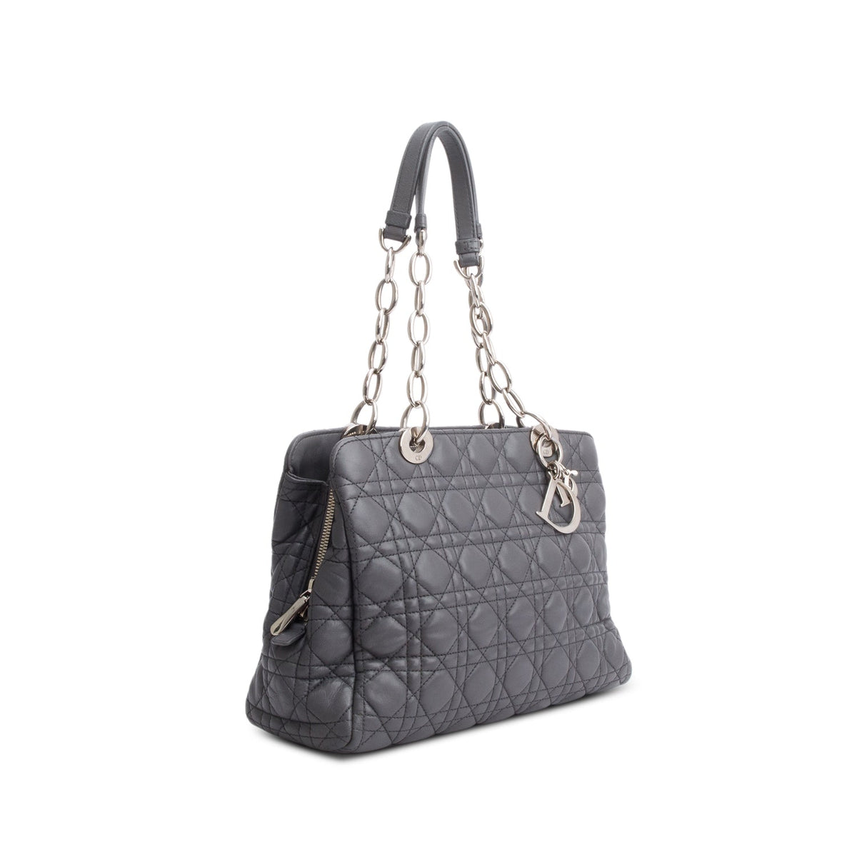 Christian Dior Grey Lambskin Cannage Small Dior Soft Zipped Shopping Tote Rovelle Bags