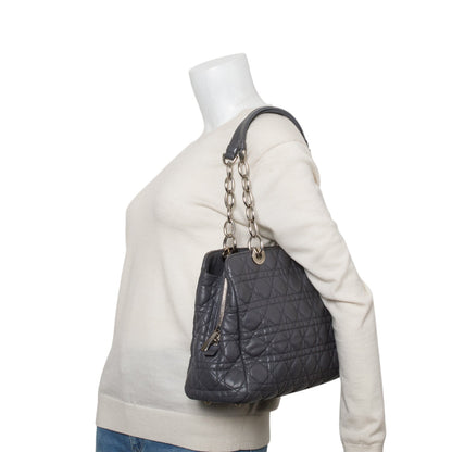 Christian Dior Grey Lambskin Cannage Small Dior Soft Zipped Shopping Tote Rovelle Bags