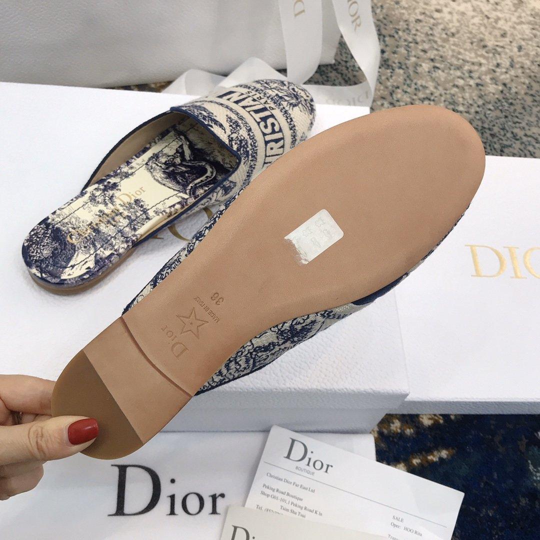 Dior Off Embroidered Cotton Flat Mules With Toile de Jouy Motif