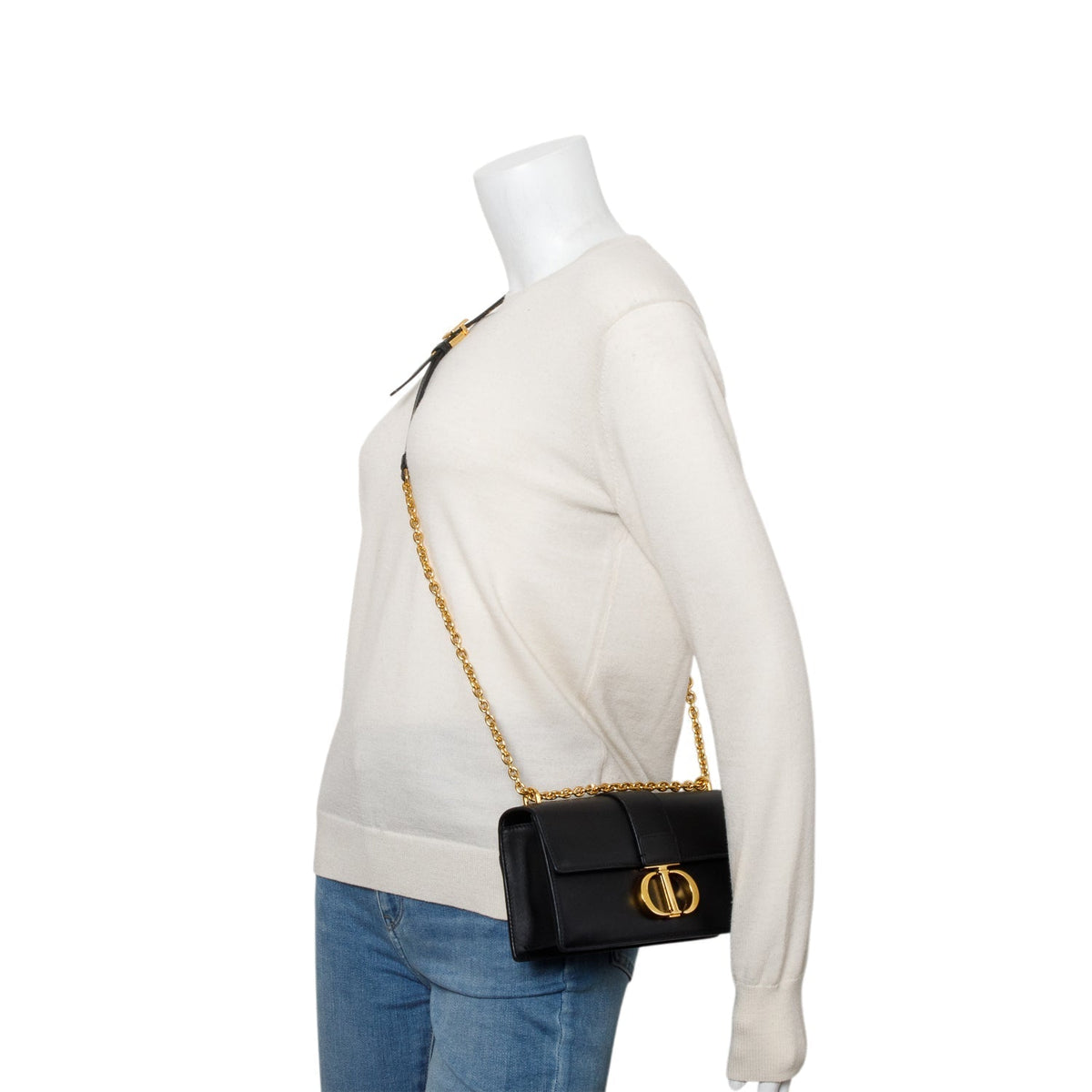 Christian Dior 2022 Black Calfskin 30 Montaigne East-West Chain Bag Rovelle Bags