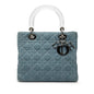 Blue Dior Medium Denim Cannage Acrylic Handles Lady Dior Satchel Rovelle Bags