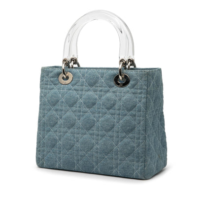 Blue Dior Medium Denim Cannage Acrylic Handles Lady Dior Satchel Rovelle Bags