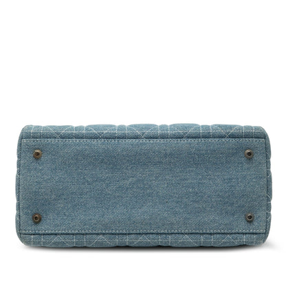 Blue Dior Medium Denim Cannage Acrylic Handles Lady Dior Satchel Rovelle Bags