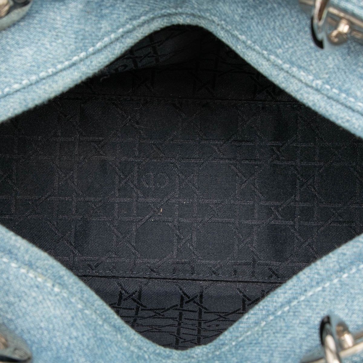Blue Dior Medium Denim Cannage Acrylic Handles Lady Dior Satchel Rovelle Bags