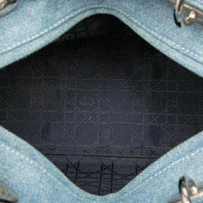 Blue Dior Medium Denim Cannage Acrylic Handles Lady Dior Satchel Rovelle Bags